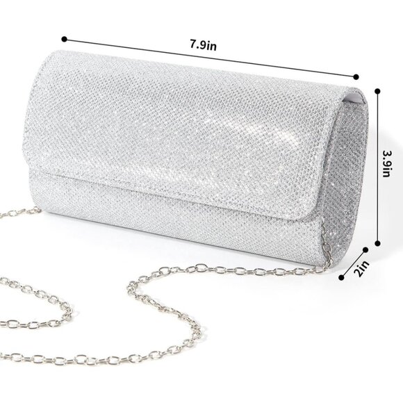 Evening Clutch Bag for Women Silver Sparkling Party Clutch Wedding Party Handbag - Picture 6 of 6